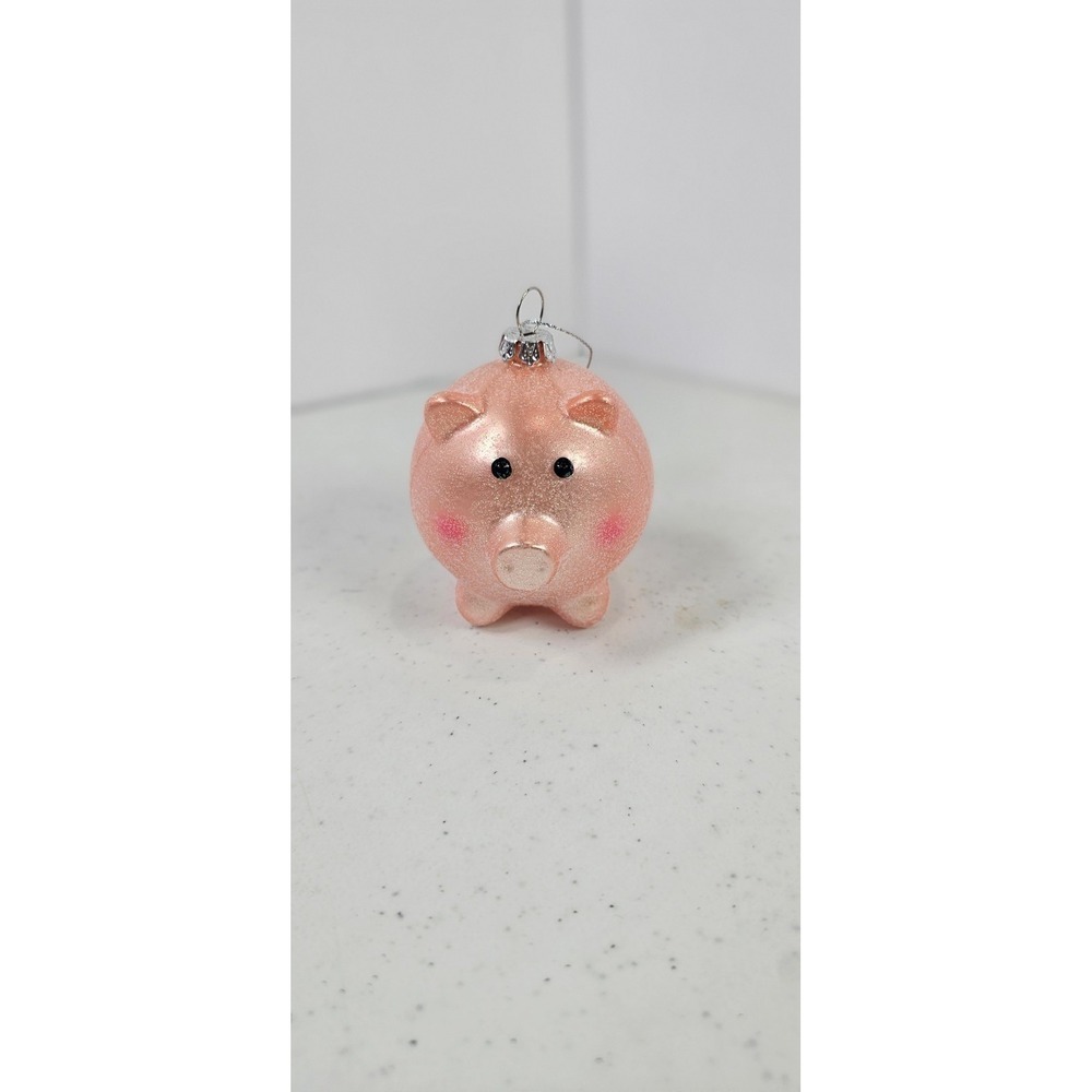 Robert Stanley Glass Ornament Christmas Pink Pig Glitter